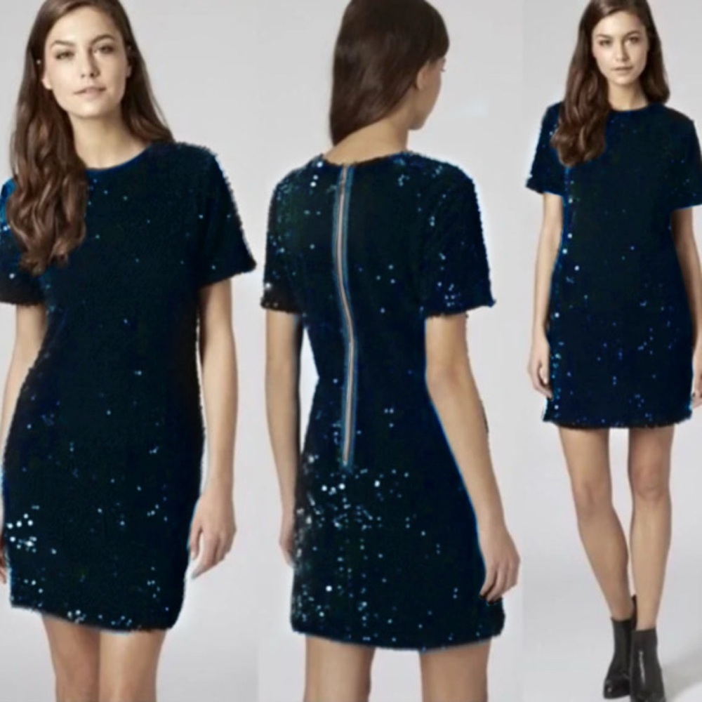 ๐ The Clothing Company ๐ NWT Navy Velvet Sequin Sheath Mini Dress Short Sleeves